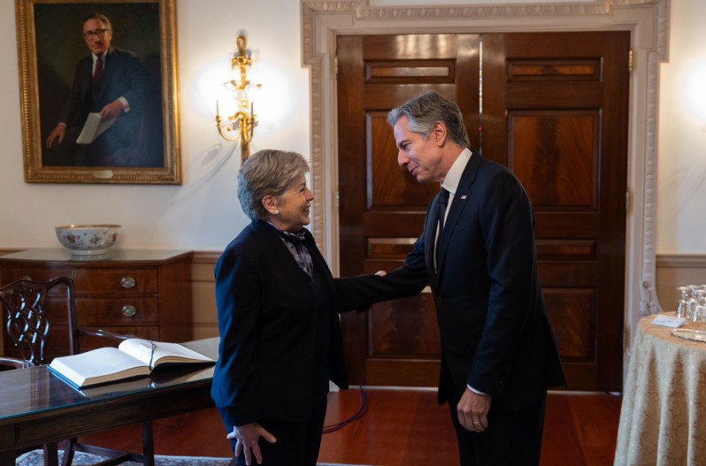 Barcena y Blinken, durante su encuentro en Washington.