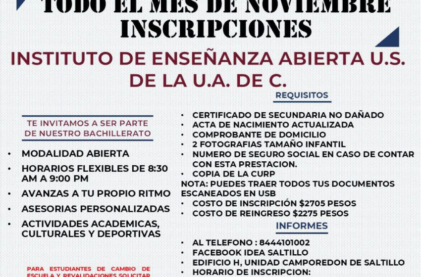  Durante Noviembre Abiertas las Inscripciones para el IDEA Saltillo de la UAdeC