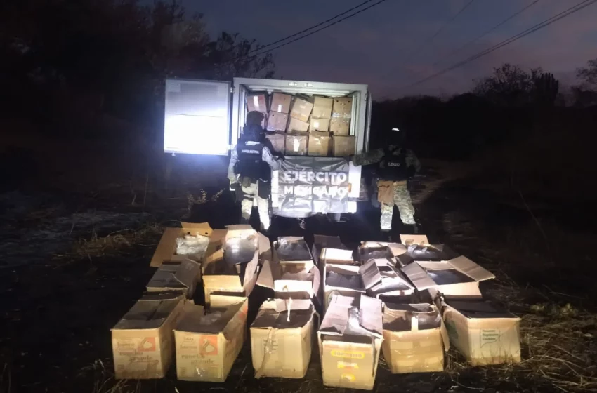 GN y ejercito aseguran camión con 1.4 toneladas de metanfetamina en Culiacán, Sinaloa
