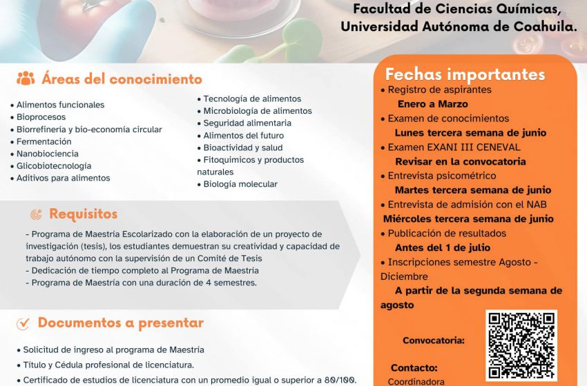  Continúa tu Preparación en la UAdeC con la Maestría en Ciencia y Tecnología de Alimentos