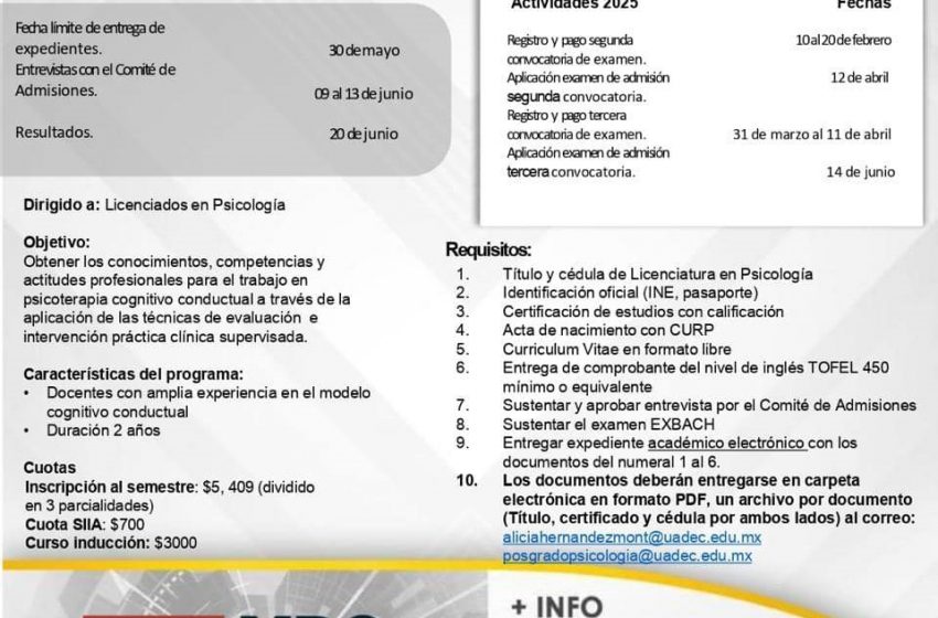  Especialízate con la Maestría en Psicología Clínica con Orientación en Intervención Cognitivo-Conductual que Ofrece la UAdeC