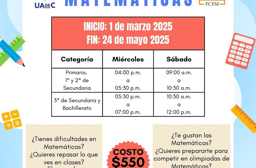 Invita UAdeC al Curso-Taller de Matemáticas para Estudiantes de Nivel básico y Medio superior