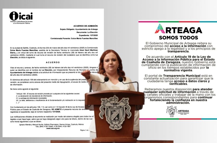 Admite ICAI recurso en contra del Ayuntamiento de Arteaga por falta de Transparencia.