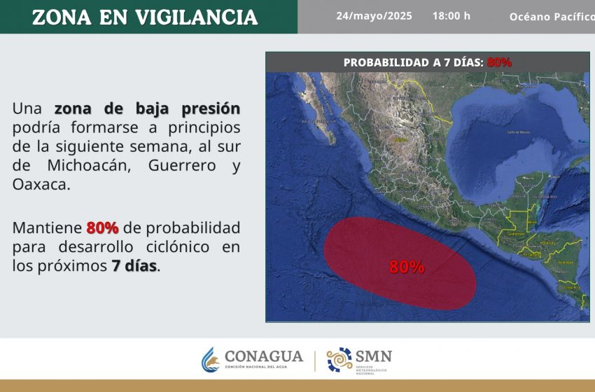 SMN eleva a 80 % la probabilidad de formación del primer ciclón en el Pacífico