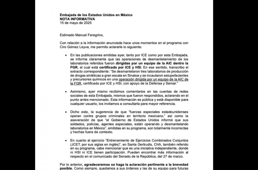 Embajada de EE.UU. niega participación de agentes en operativos contra el narco en México