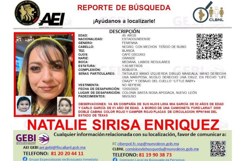 Desaparece ciudadana estadounidense con sus dos hijos en Nuevo León